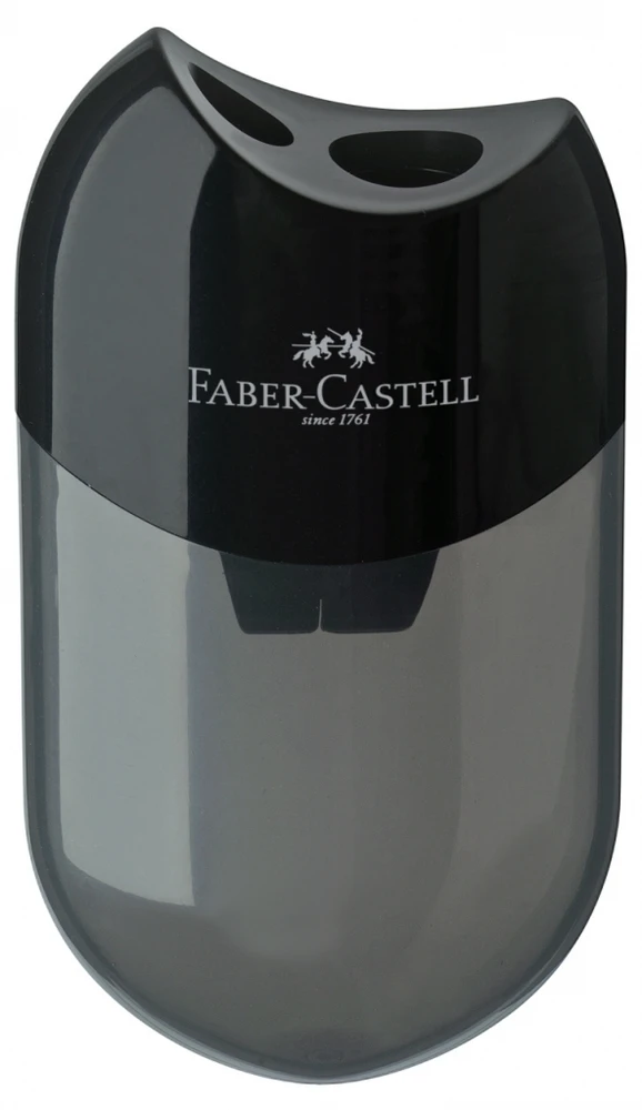 Drožtukas Faber-Castell, ovalios formos, dvigubas, su dėžute, juodos spalvos