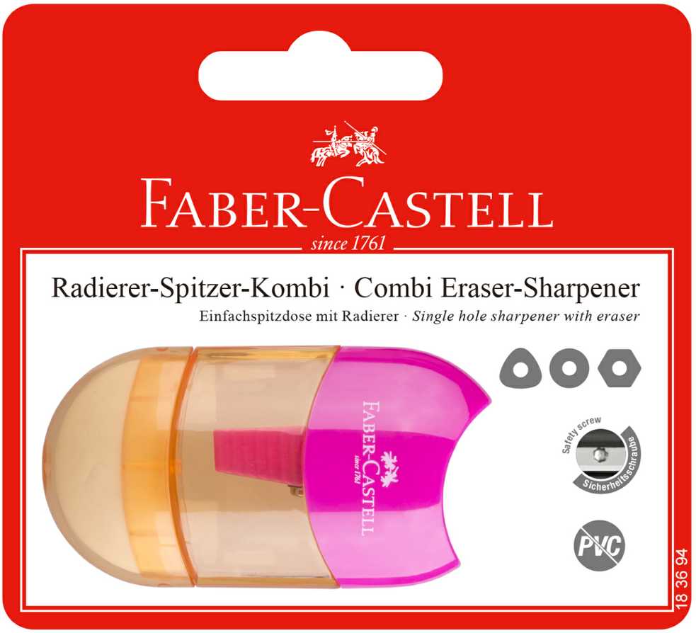 Drožtukas Faber-Castell Sleeve, konteineriu, 1 skylutė, su trintuku, rožinis