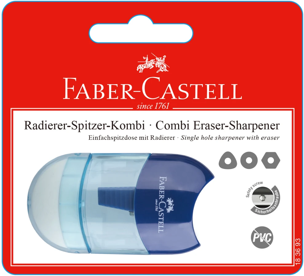 Drožtukas Faber-Castell Sleeve, su konteineriu, 1 skylutė, su trintuku, mėlynas