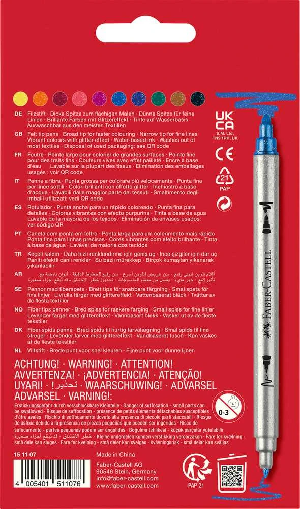 Flomasteriai Faber-Castell, 10 spalvų, dvipusiai, su blizgučiais