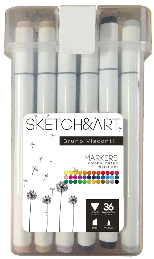 Sketchampart Dvipusiai permanentiniai žymekliai piešimui Sketch&Art, 36 spalvų