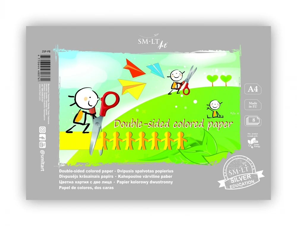 Popierius, spalvotas SMLT, A4, 80 g, dvipusis, klijuotas, 8 lapai