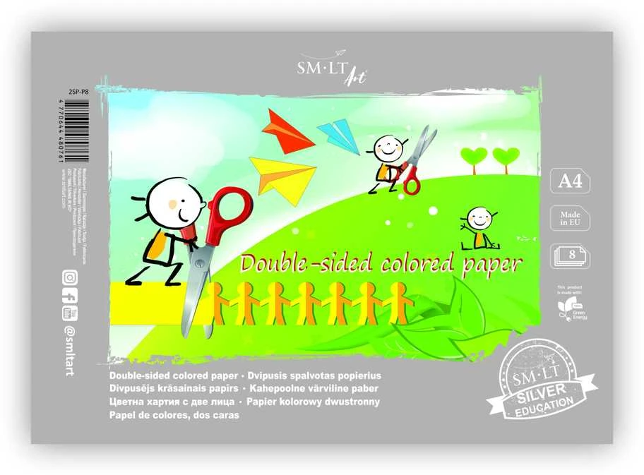 Popierius, spalvotas SMLT, A4, 80 g, dvipusis, klijuotas, 8 lapai