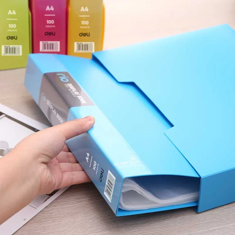 Pristatymo aplankas DELI A4 formato, 100 įmaučių, įvairių spalvų