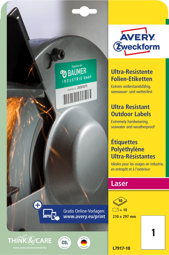 Avery Etiketid Zweckform L7917-10 210x297mm A4/10L polüester ilmastikukindel, valge