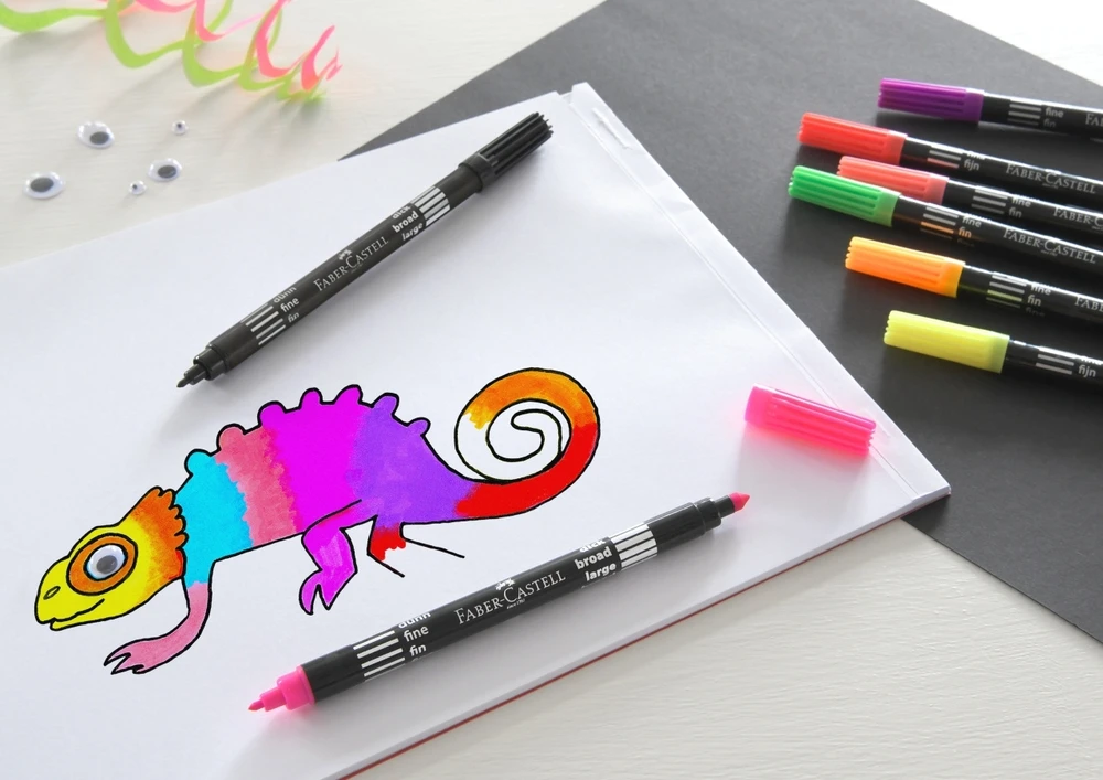 Flomasteriai Faber-Castell, dvipusiai, 10 neoninių spalvų