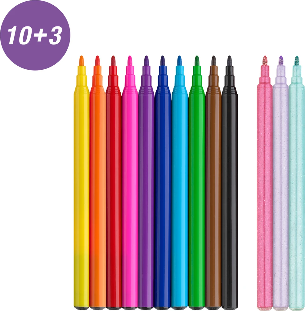 Flomasteriai Faber-Castell Unicorn, 10+3 spalvų + lipdukai