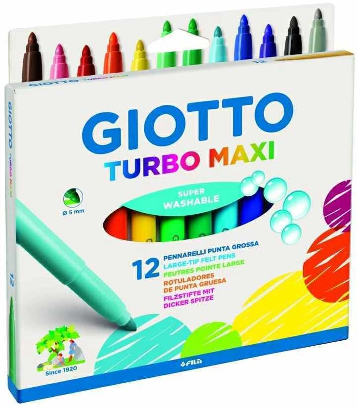 Flomasteriai Fila Giotto Turbo Maxi, vandens pagrindu, 12 spalvų
