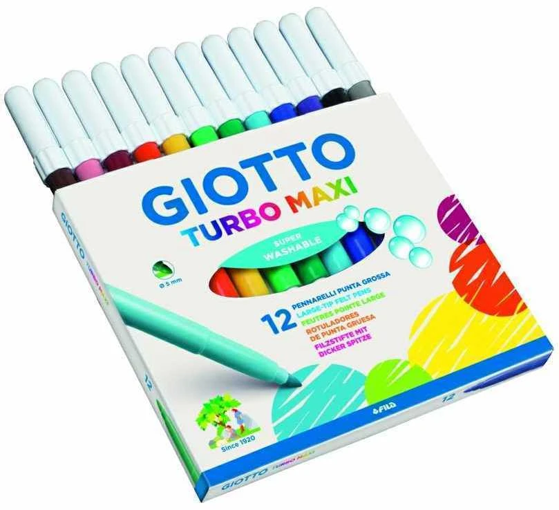 Flomasteriai Fila Giotto Turbo Maxi, vandens pagrindu, 12 spalvų