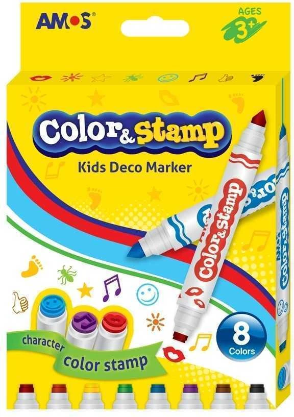 Flomasteriai su antspaudukais Amos Color&amp;Stamp, 8 spalvos