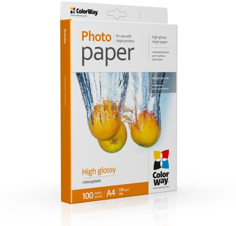 ColorWay Photo Paper, 100 sheets | High Glossy | 180 g/m² | A4