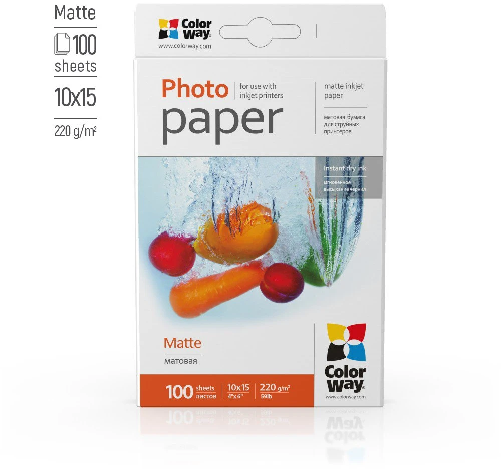 ColorWay PM2201004R | Matte Photo Paper | Baltas | 220 g/m² | 10 x 15 cm