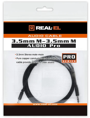 Garso kabelis REAL-EL Audio Pro 3,5 mm (vyriškas) – 3,5 mm (vyriškas), 1 m, juodas