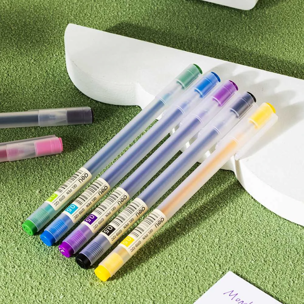 Geliniai rašikliai DELI Delight 0.5mm, 12 spalvų