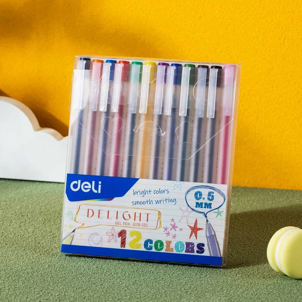 Geliniai rašikliai DELI Delight 0.5mm, 12 spalvų