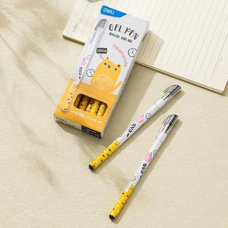 Gelinis rašiklis DELI Cat 0.5 mm, juodos spalvos