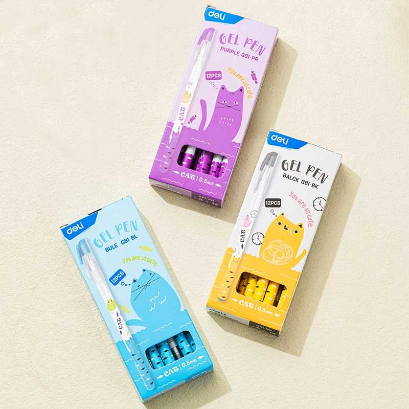 Gelinis rašiklis DELI Cat 0.5 mm, mėlynos spalvos