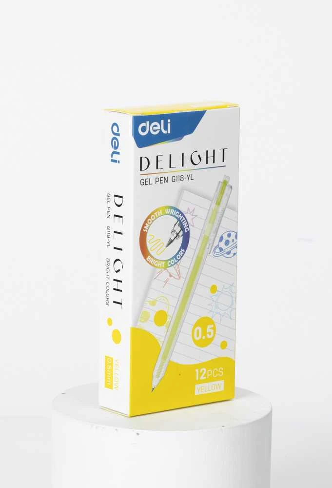 Gelinis rašiklis Deli Delight, 0,5 mm, geltonos spalvos