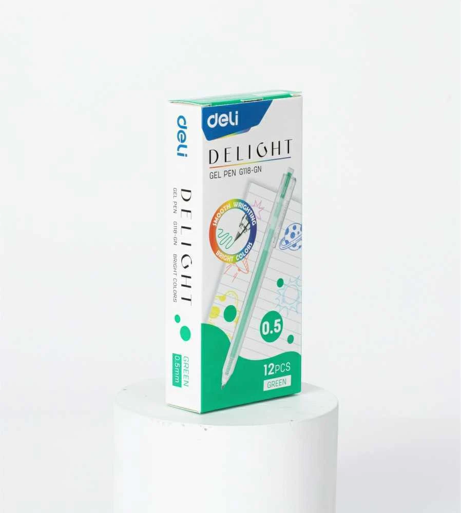 Gelinis rašiklis Deli Delight, 0,5 mm, žalios spalvos