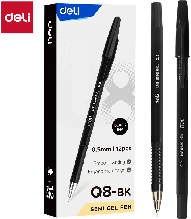 Gelinis rašiklis DELI EQ8 0.5, juodos spalvos