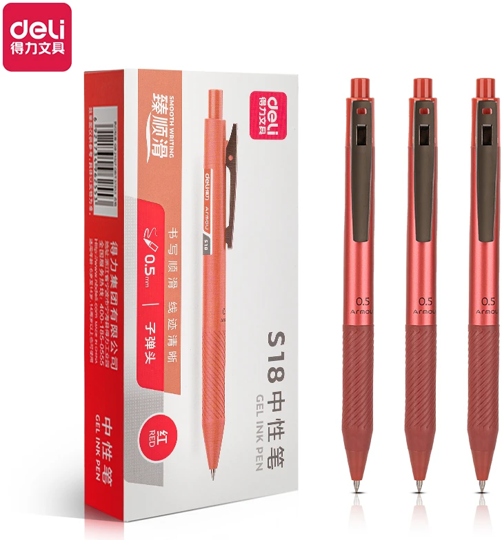 Gelinis rašiklis Deli S18 0,5 mm raudonos spalvos