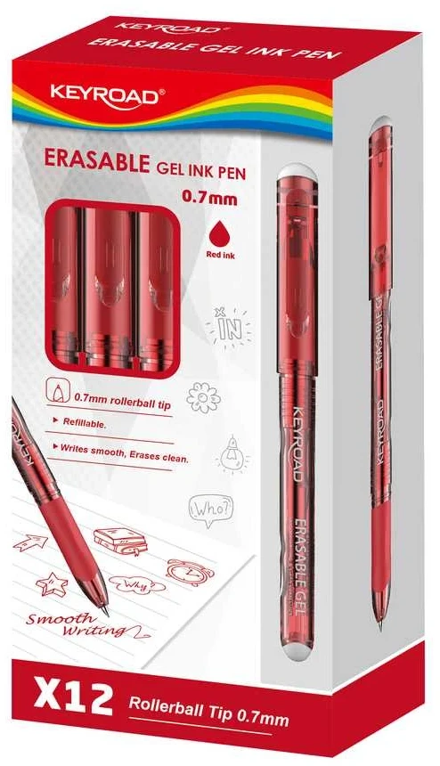 Gelinis rašiklis Keyroad 0.7mm, ištrinamas, raudonos spalvos