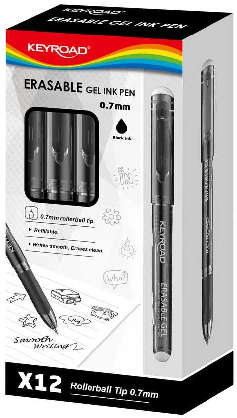 Gelinis rašiklis Keyroad, 0.7mm ištrinamas, juodos spalvos
