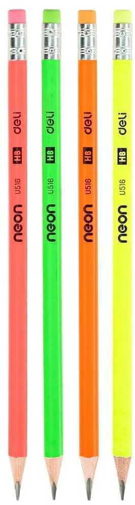 Pieštukas Deli Neon, HB, neoninių spalvų, su trintuku