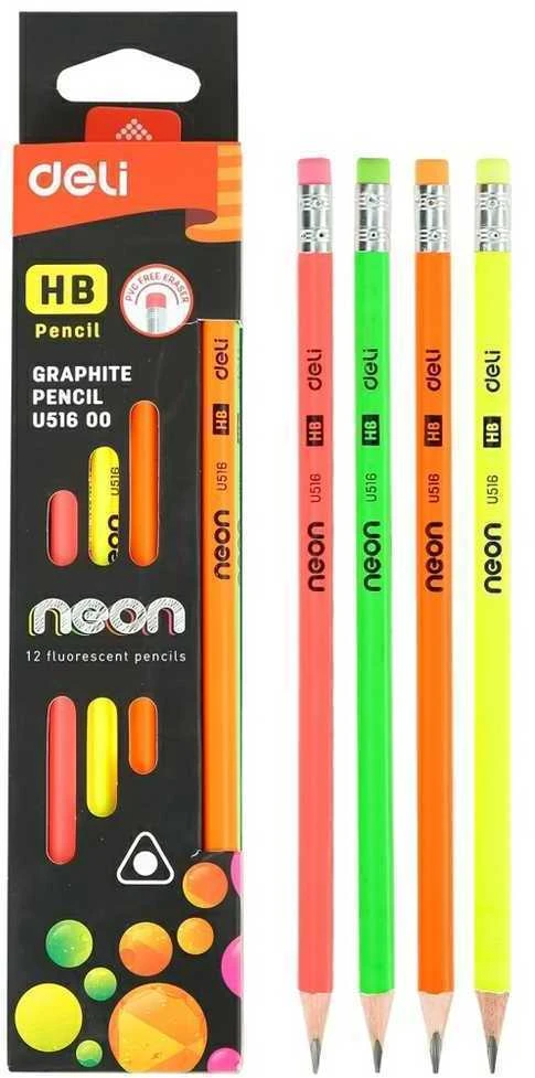 Pieštukas Deli Neon, HB, neoninių spalvų, su trintuku