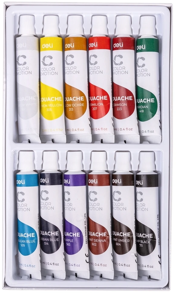 Guašas DELI, 12 spalvų, 12 ml tūbelėse