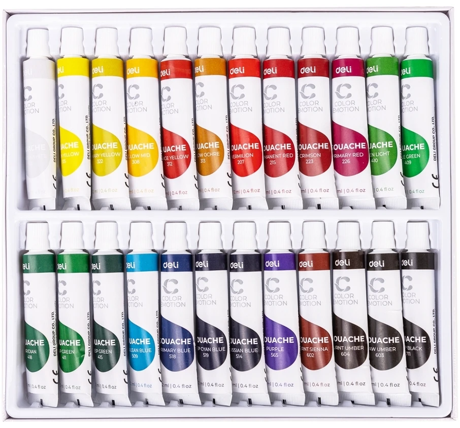 Guašas DELI, 24 spalvų, 12 ml tūbelėse
