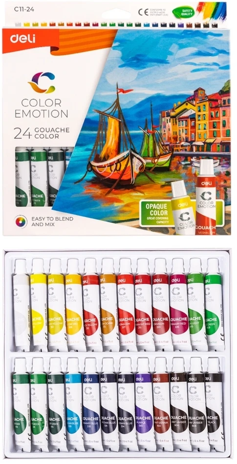 Guašas DELI, 24 spalvų, 12 ml tūbelėse