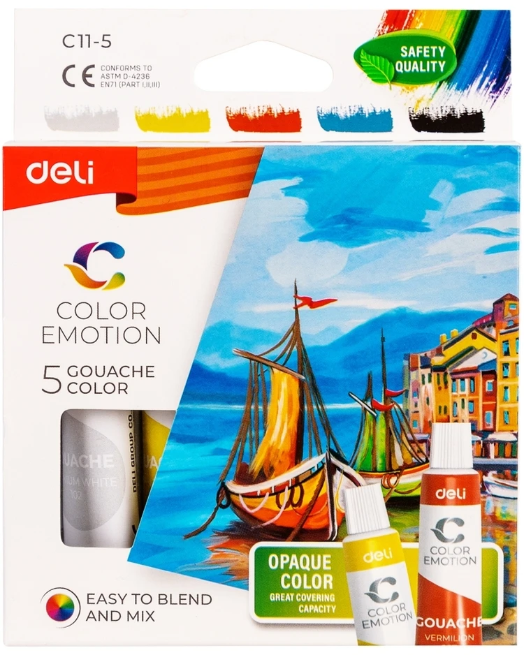 Guašas DELI, 5 spalvų, 12 ml tubelėse