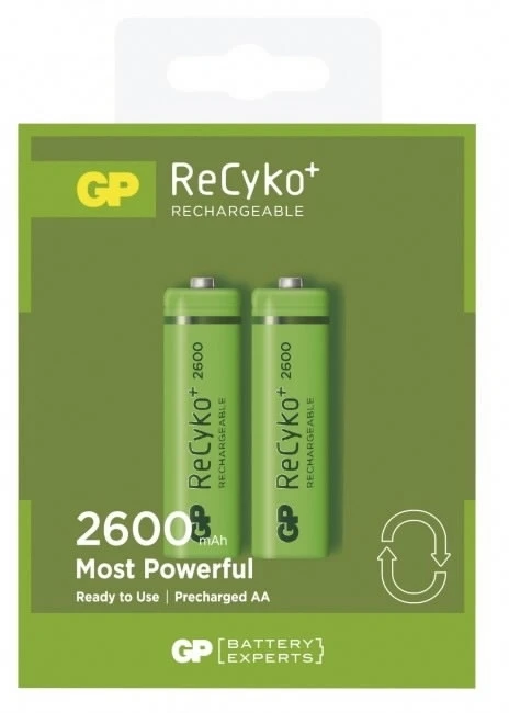 Įkraunami elementai GP ReCyko+ AA,HR6, 1,2V/2700mAh, pakuotėje 2 vnt