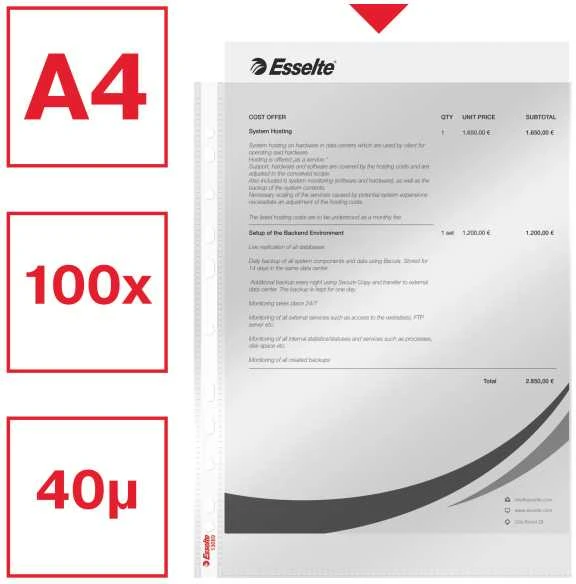 Leitz Įmautės Esselte, A4, 40 mikr., blizgios (100) 0809-103