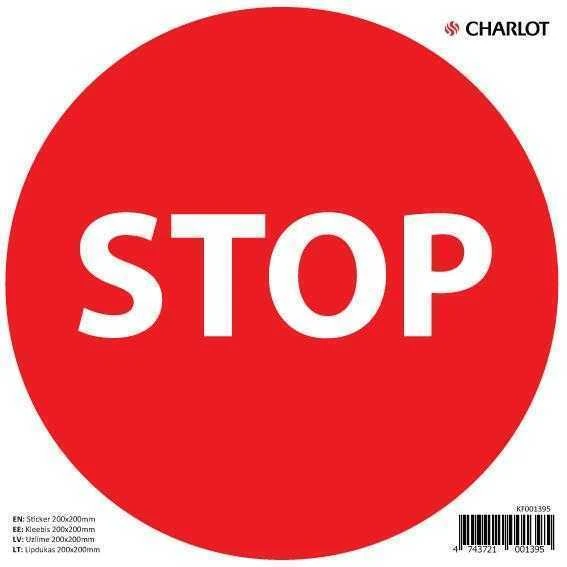 Charlot Informacinis lipdukas STOP, 200x200mm, raudonas, apvalus