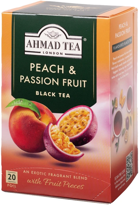 Juodoji arbata Ahmad Peach & Pasion Fruit, 20x2g
