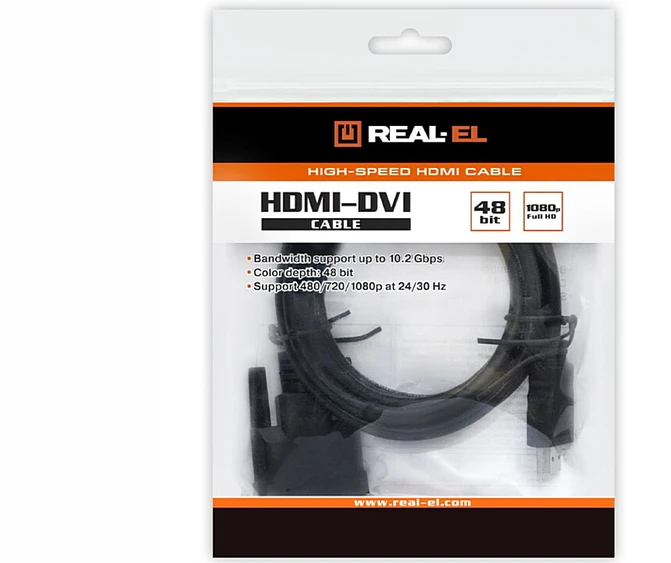 Kabelis REAL-EL HDMI-DVI M-M 1 juodos spalvos 1.8m