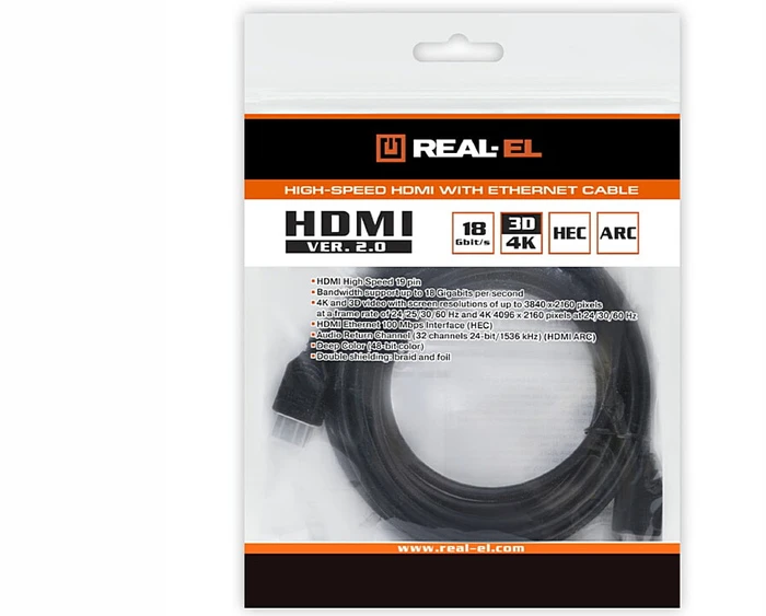 Kabelis REAL-EL HDMI VER juodos spalvos 4m