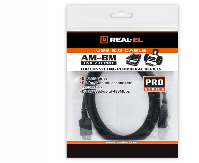 Kabelis REAL-EL USB 2 juodos spalvos 2m