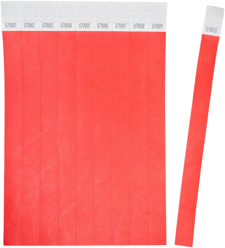 Avery Zweckform Kontrolinė apyrankė Tyvek 265x19mm, neoninės raudonos spalvos