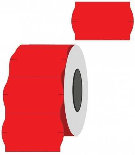 Kainų etiketės 26x16mm, banguotos, 1000vnt, raudonos spalvos