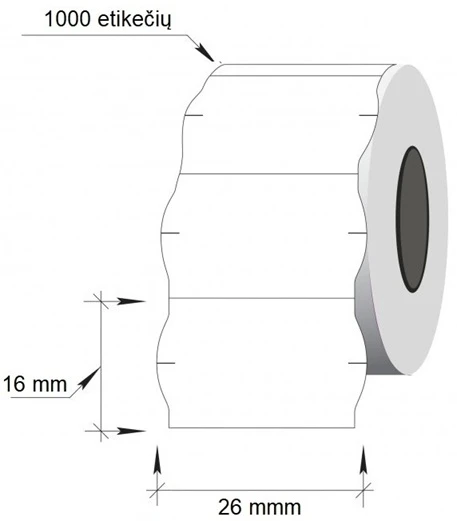 Kainų etiketės 26x16mm, banguotos, 1000vnt, baltos spalvos