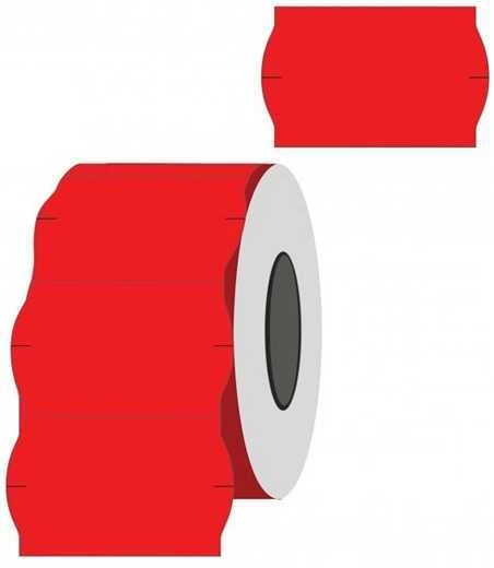Kainų etiketės 26x16mm, banguotos, 1000vnt, raudonos spalvos