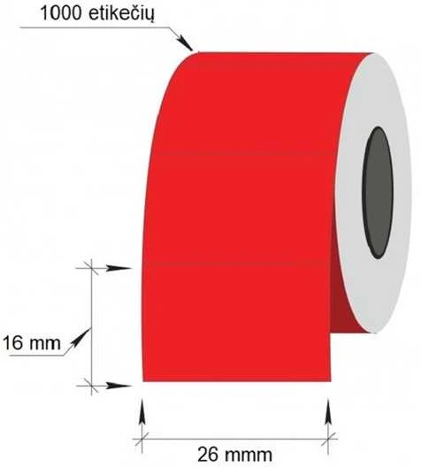 Kainų etiketės 26x16mm, stačiakampės, 1000vnt, raudonos spalvos