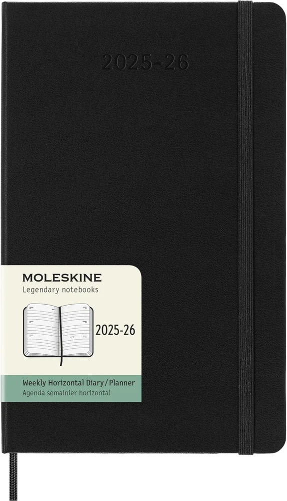 Bookshop Kalendorius-užrašų knygelė Moleskine, 18 mėn., 2025/26, 13×21 cm, savaitės H, kietas viršelis, juodos spalvos