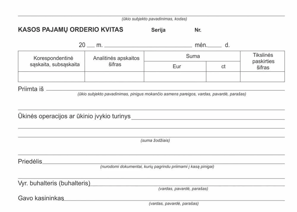 Kasos pajamų orderiai, A5x2x50, be Nr.
