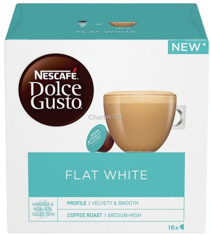 Nescafe Dolce Gusto Flat Baltas Kava, 16 kapsulių dėžutėje