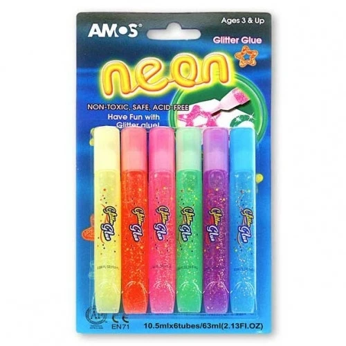 Klijų su blizučiais rinkinys NEON GNE10B5, Amos, 5 neoninės spalvos po 10,5ml