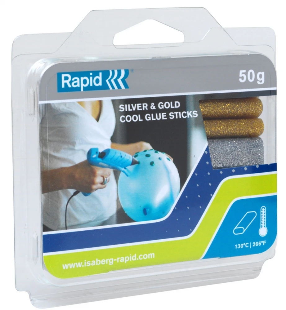 Klijų lazdelės pistoletui Rapid Oval, 95mm, 125g, sidabrinės/auksinės spalvos, pakuotėje 18 vnt.